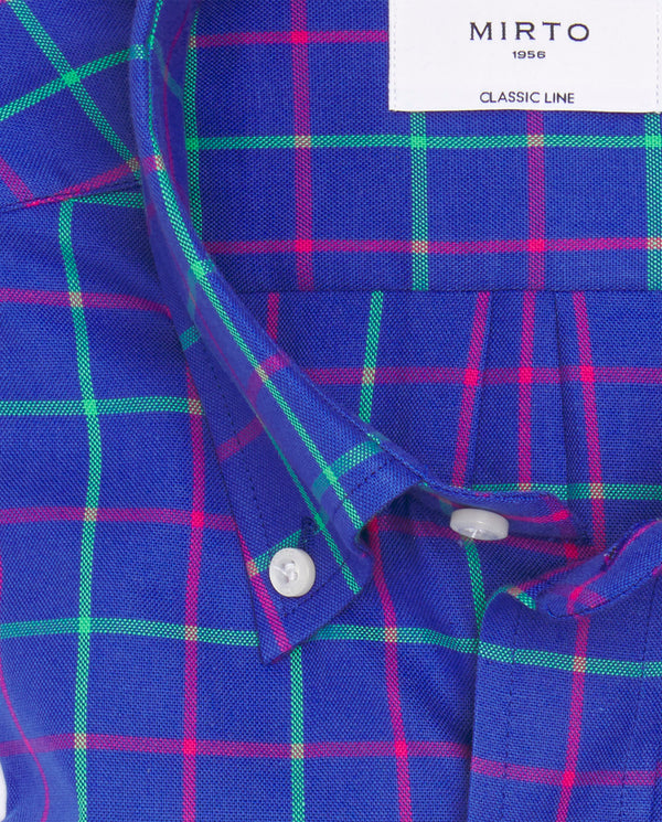 Camisa casual algodón Oxford cuadros azul
