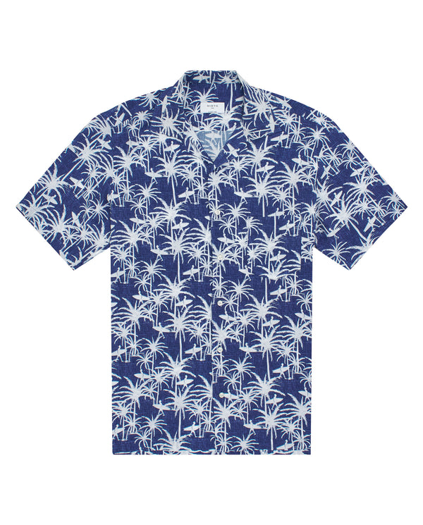 Camisa Hawaiana  estampada azul y blanco