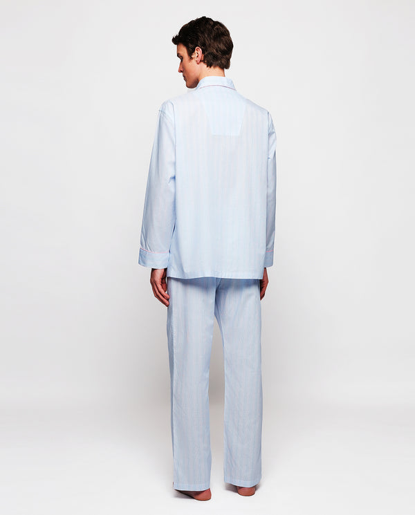 Pijama largo de algodón rayas celeste by MIRTO