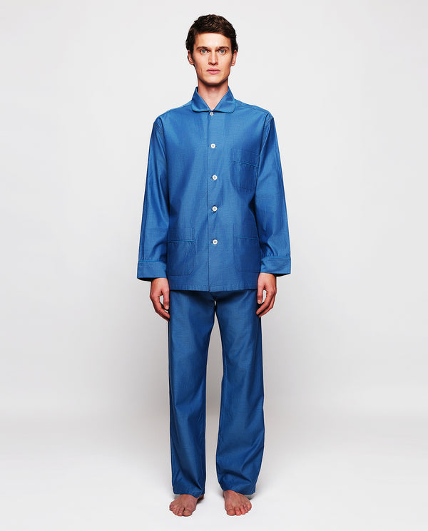 Pijama largo jacquard azul de algodón by MIRTO