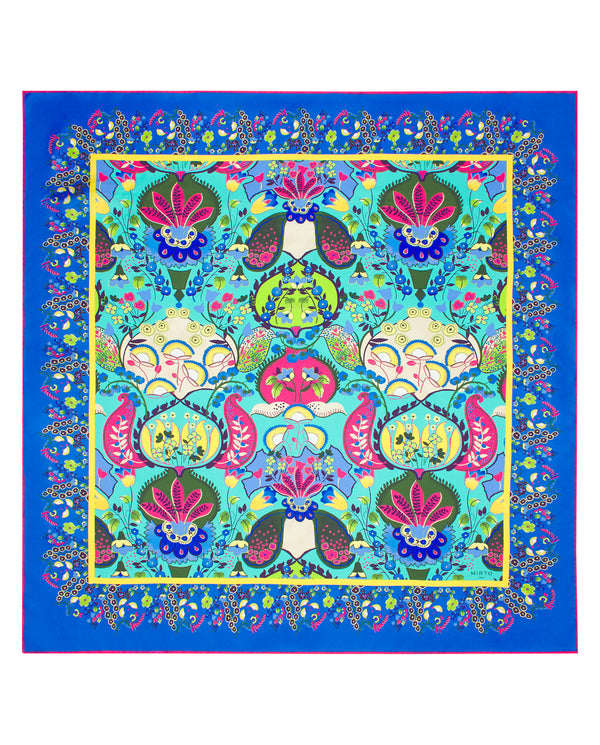 Pañuelo de seda estampado ornamental turquesa by M