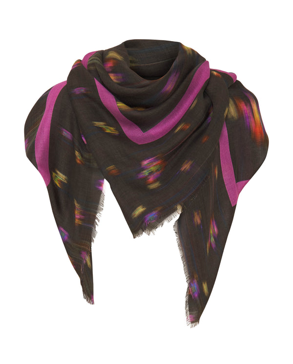 Foulard negro estampado ikat multicolor by MIRTO