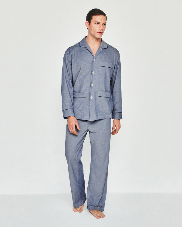 Pijama largo de punto liso azul marino