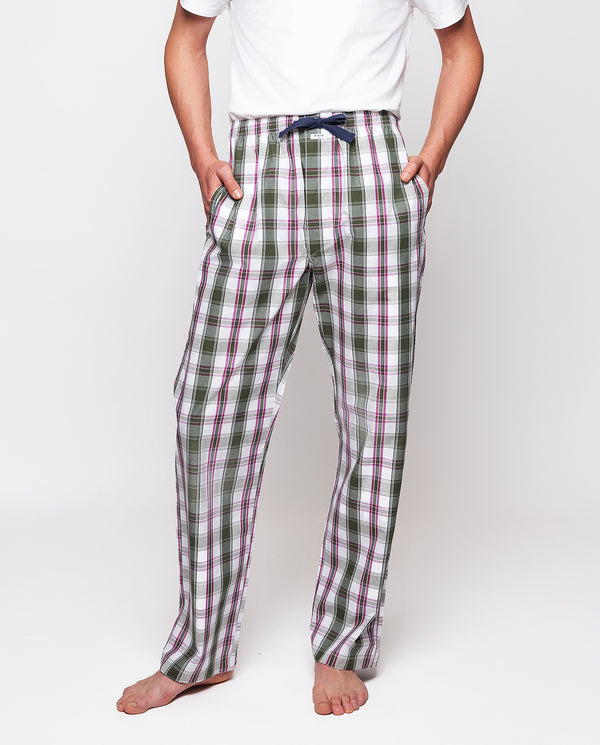 Pantalón largo de pijama cáqui y morado