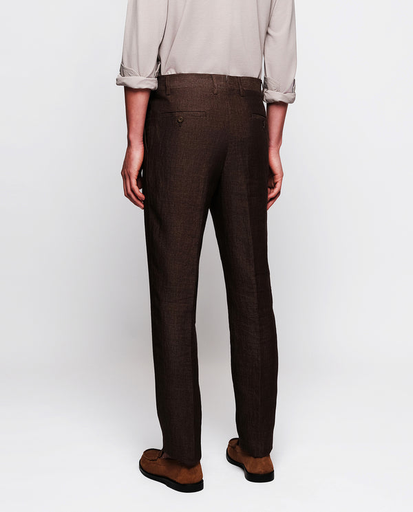 Pantalón vestir lino marrón by MIRTO