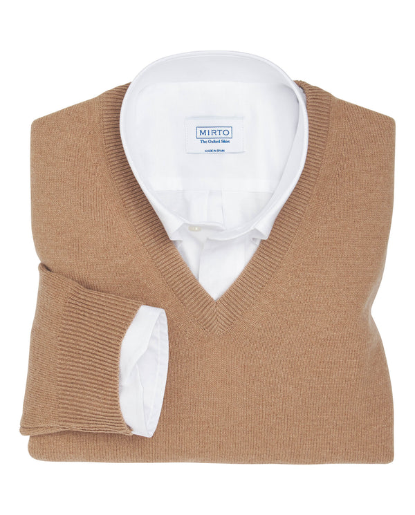 Jersey de punto "Lambswool" cuello pico camel by M