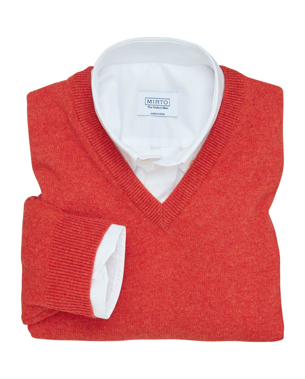 Jersey naranja de lambswool (cuello V) by MIRTO