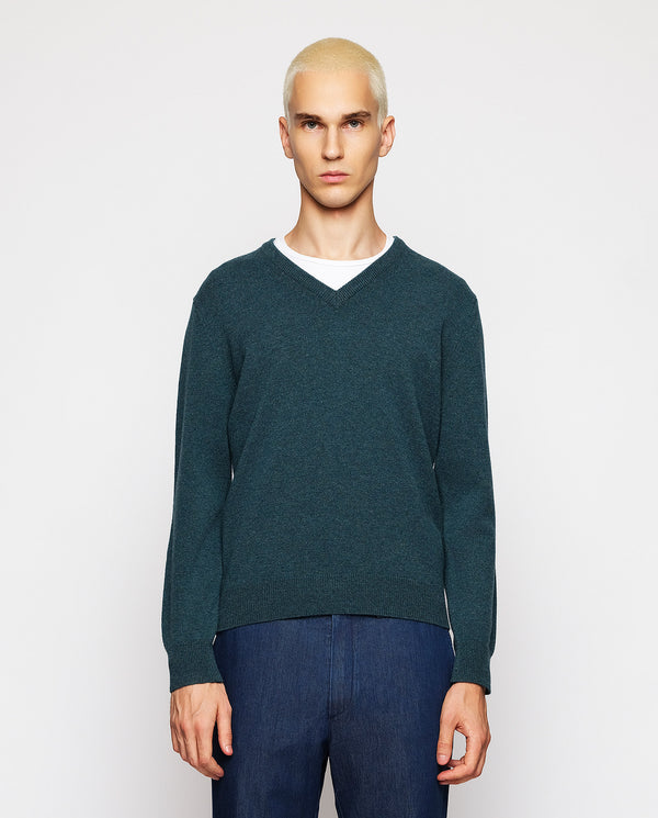 Jersey cuello V de lambswool verde