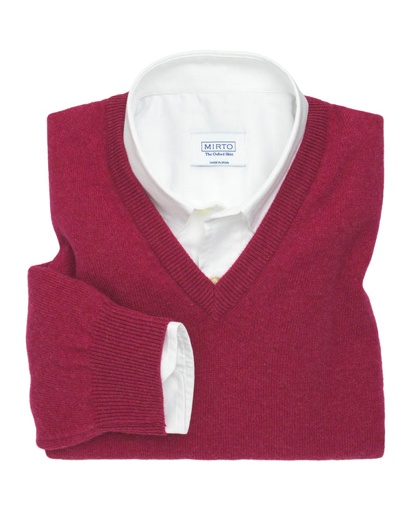 Jersey rojo de lambswool (cuello V) by MIRTO