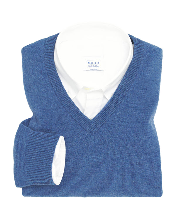 Jersey cuello V de lambswool azul