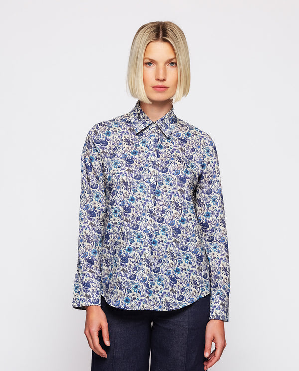 Blue floral print cotton shirt by MIRTO