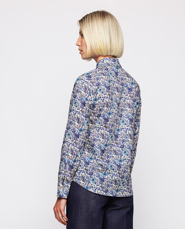 Blue floral print cotton shirt by MIRTO