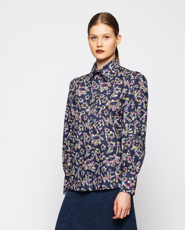 Camisa de algodón estampado floral azul by MIRTO