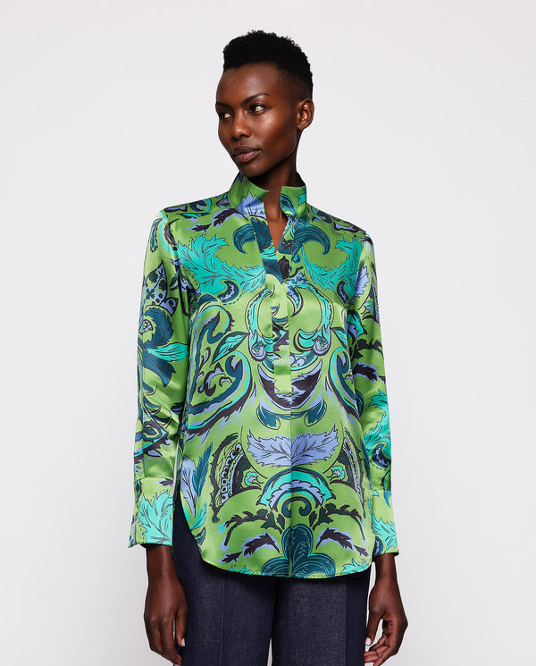 Blusa de seda estampado paisley verde by MIRTO