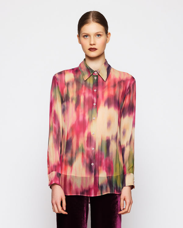 Blusa de gasa estampado ikat multicolor by MIRTO