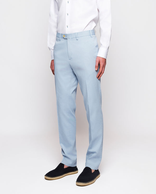Pantalón chino custom fit micro dibujo azul celeste