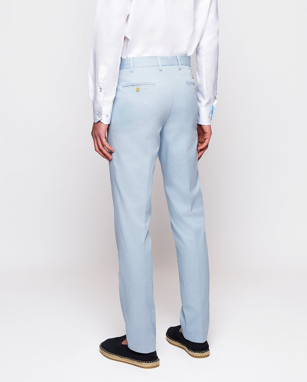 Pantalón chino custom fit micro dibujo azul celeste