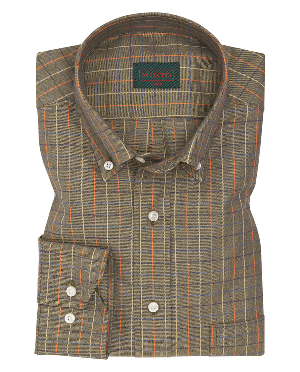 Camisa casual de algodón cuadros caqui