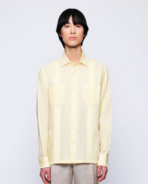 Guayamisa lino manga larga dos bolsillos amarilla