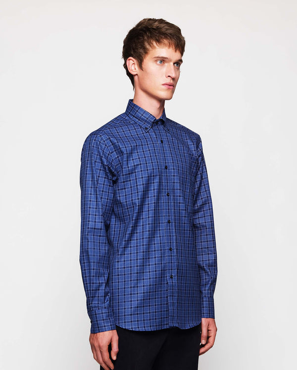 Camisa casual de algodón cuadros azul marino