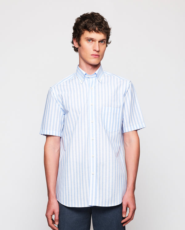Camisa casual de algodón rayas azul y blanco
