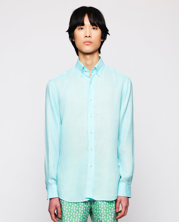 Camisa casual de lino turquesa