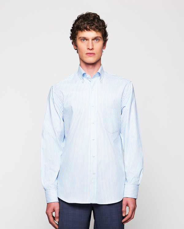 Camisa casual algodón Oxford rayas azul y blanco