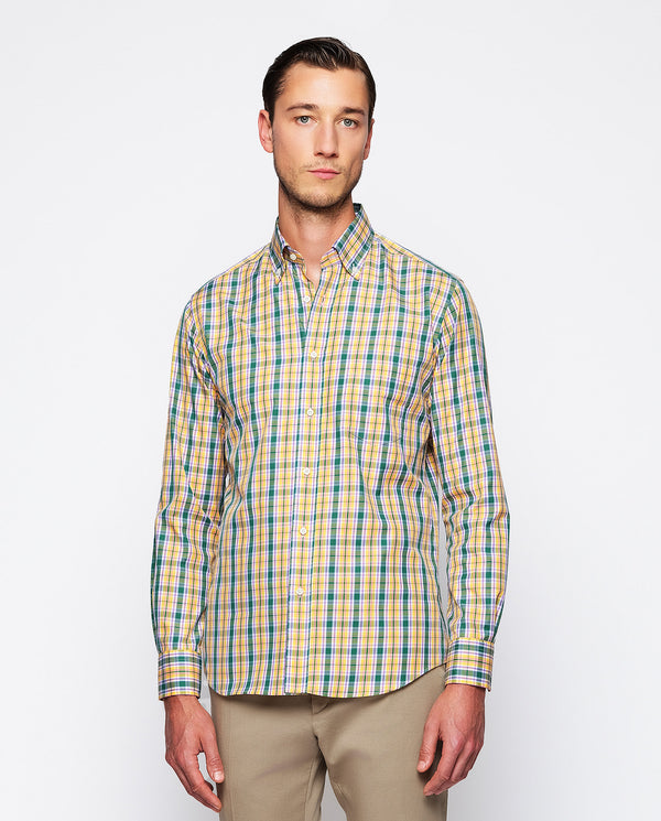 Camisa casual amarilla cuadros verdes y morad by M