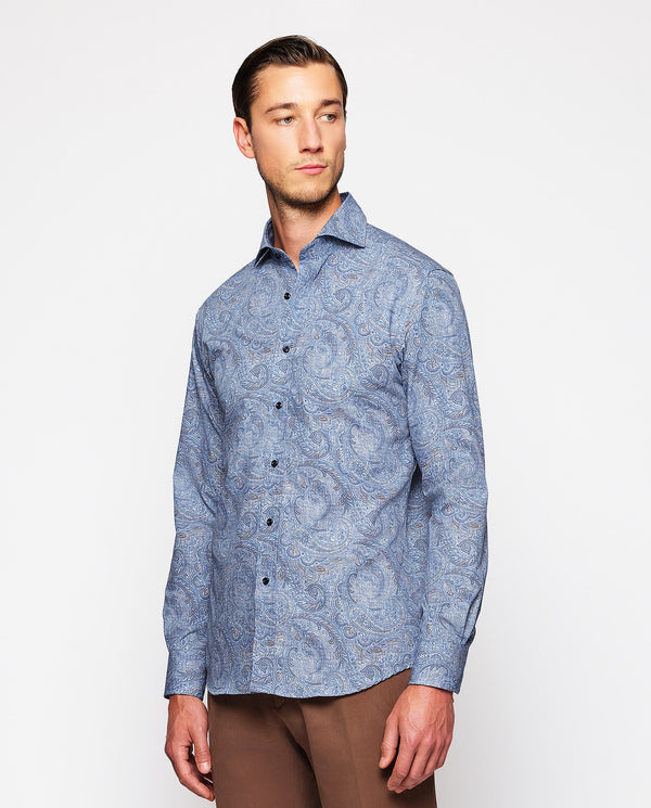 Camisa casual estampado paisley azul by MIRTO