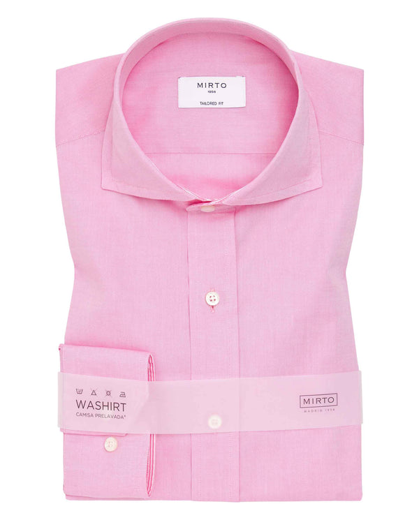 Camisa casual lisa semi-entallada rosa