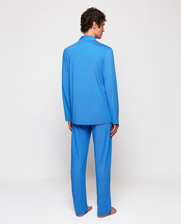 Pijama largo de punto modal azul