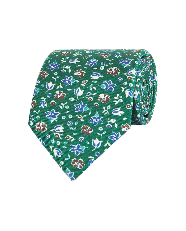 Corbata twill estampado floral verde