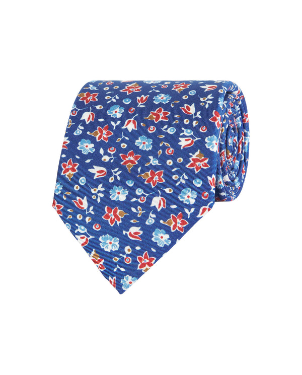 Corbata twill estampado floral azul marino