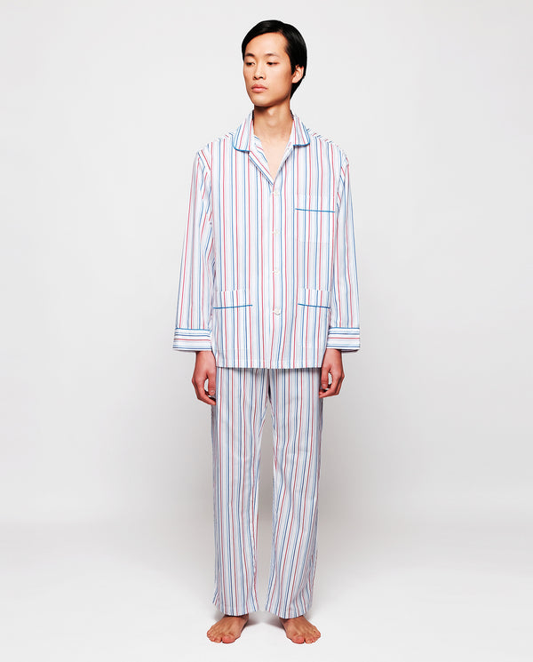 Pijama largo de algodón rayas azul y rojo by MIRTO