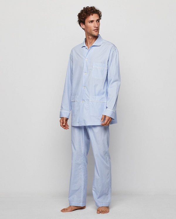Pijama largo rayas azul