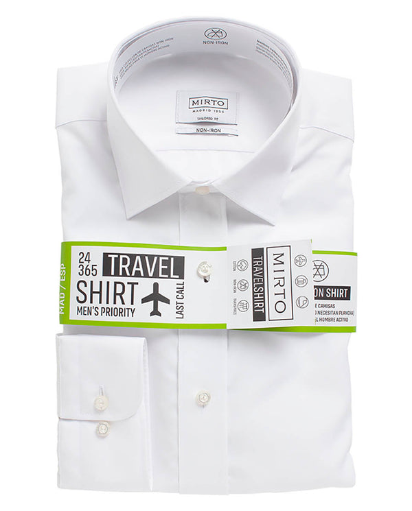 Camisa lisa semi-entallada travelshirt blanco