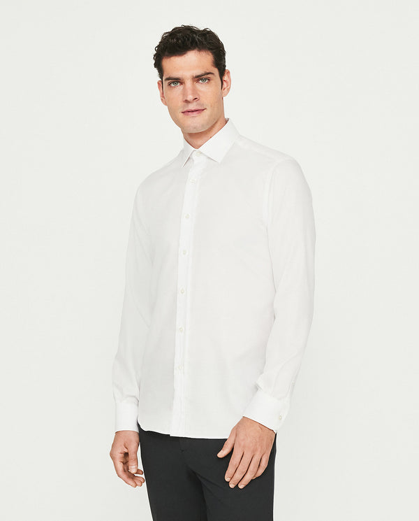 Camisa falso liso semi-entallada travelshirt blanco
