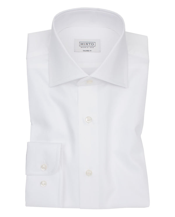 Camisa vestir semi-entallada puño mixto blanc by M
