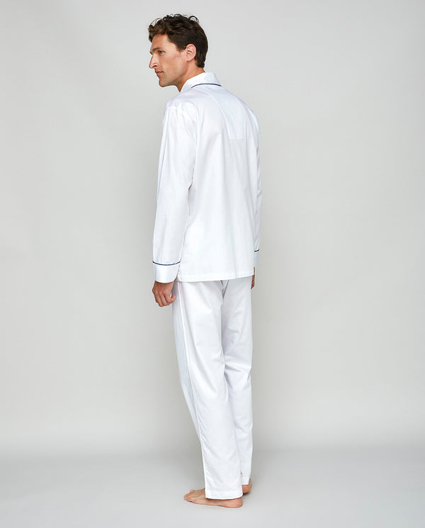 Pijama largo de algodón satinado blanco