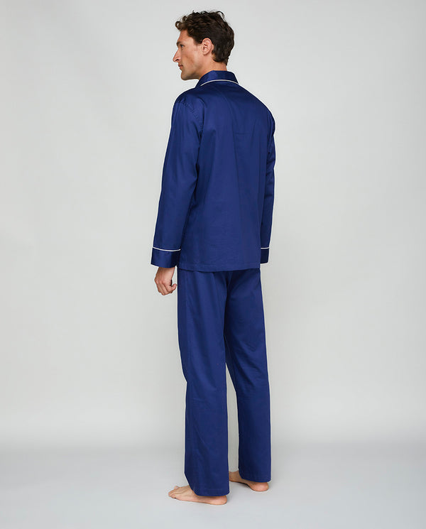 Pijama largo de algodón satinado azul marino