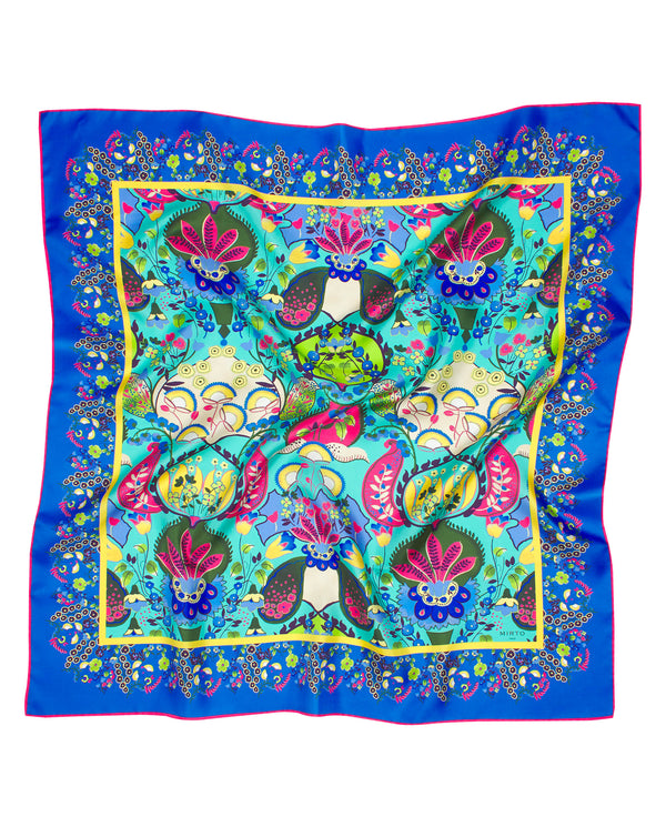 Pañuelo de seda estampado ornamental turquesa by M