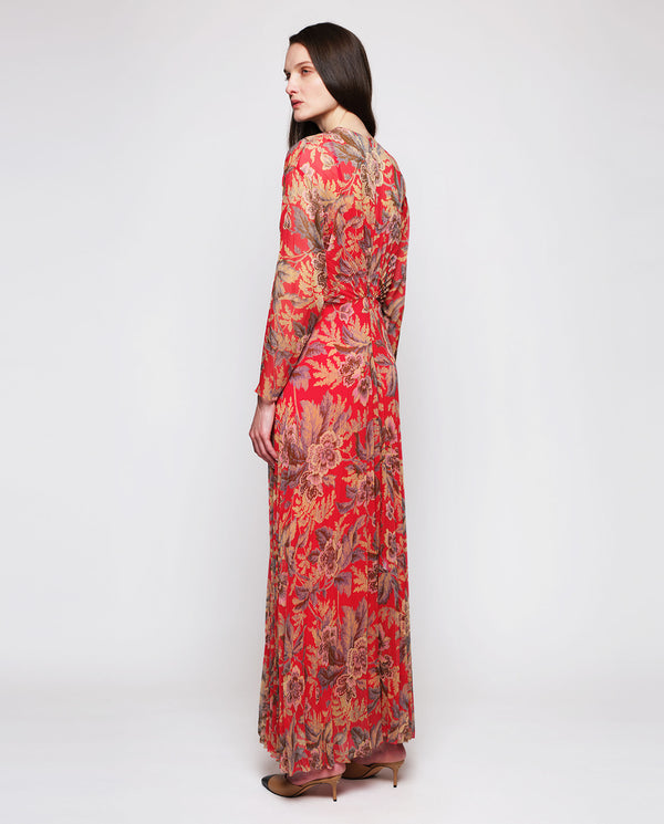 Vestido plisado estampado floral rojo by MIRTO