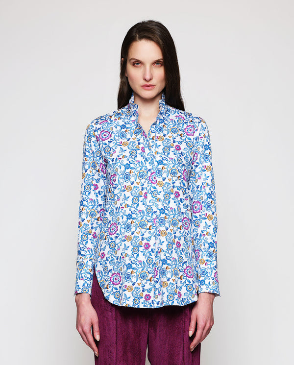 Camisa estampado floral azul y blanca by MIRTO