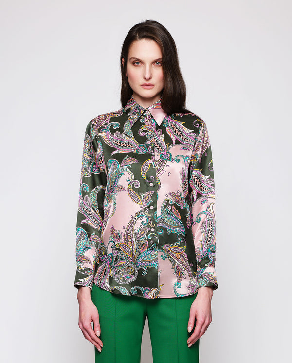 Blusa de seda estampado paisley multicolor by MIRT