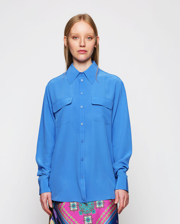 Blusa de seda lavada azul by MIRTO