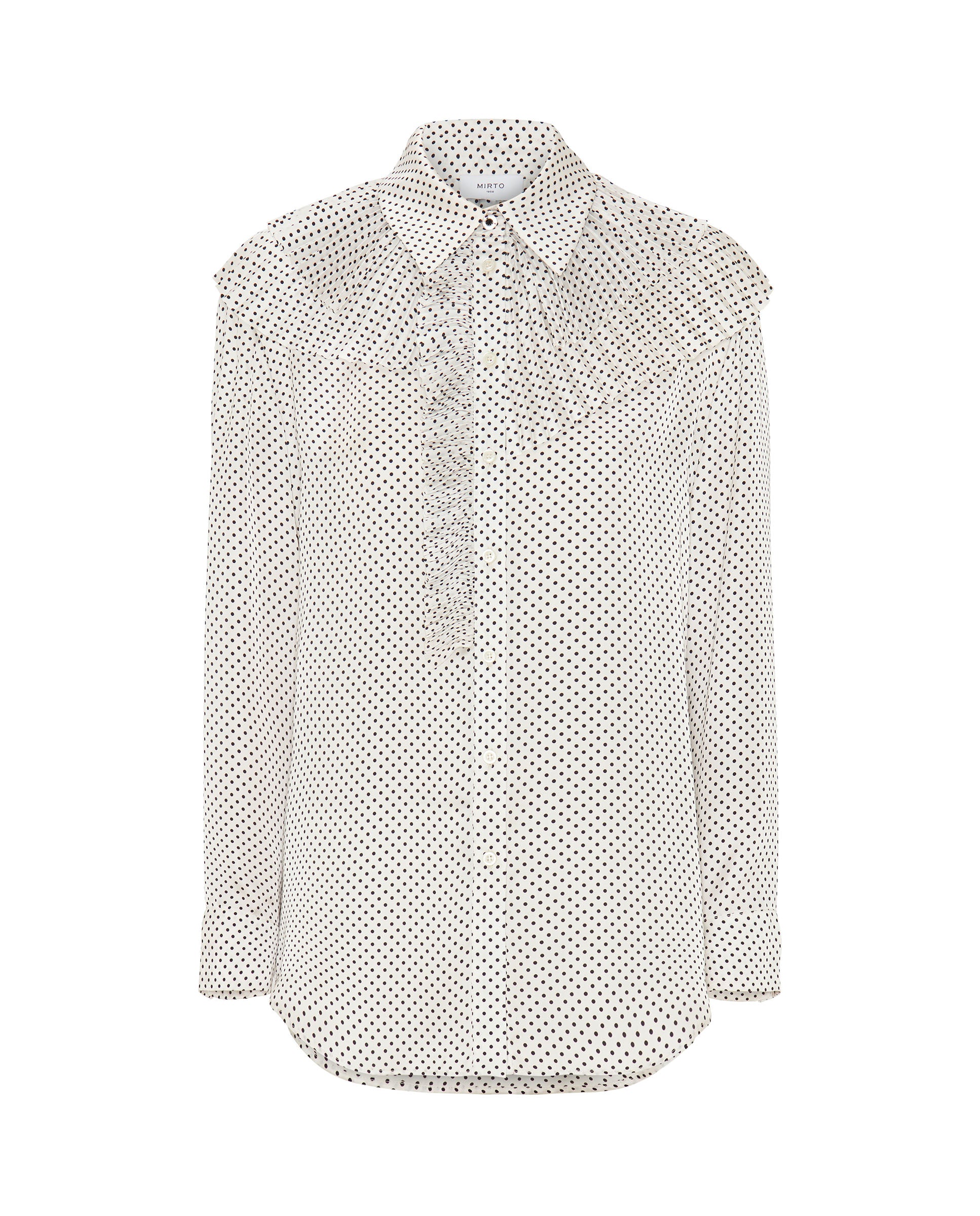 Blusa blanca de lunares con apliques plisados by M