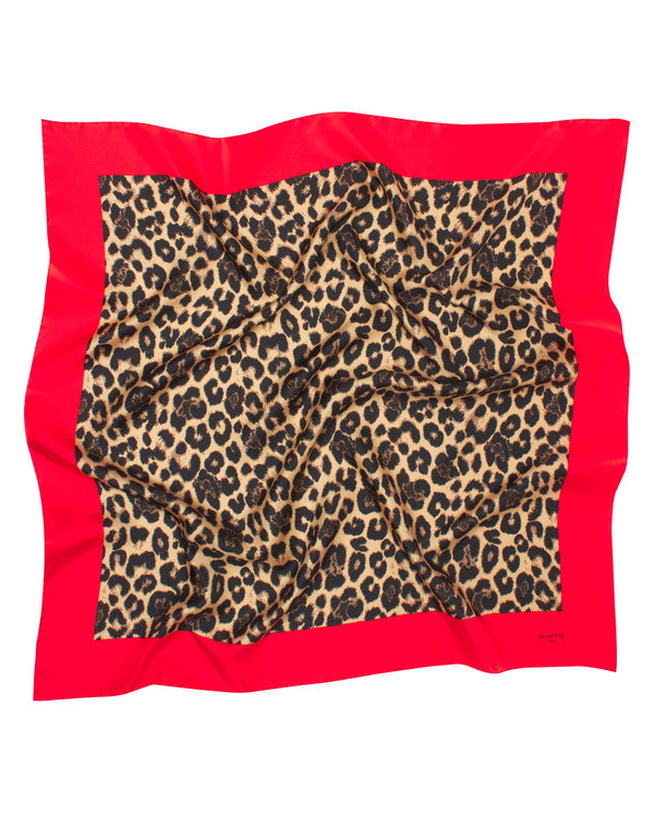 Pañuelo de seda estampado animal print rojo by MIR