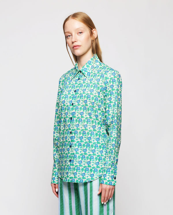 Camisa de algodón estampado floral verde by MIRTO