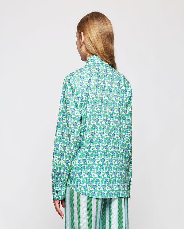 Camisa de algodón estampado floral verde by MIRTO