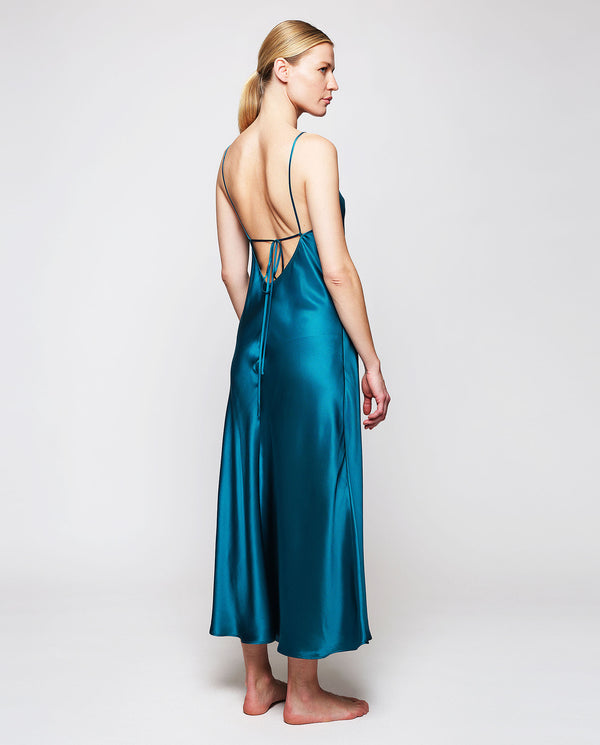 Vestido de seda azul pato by MIRTO